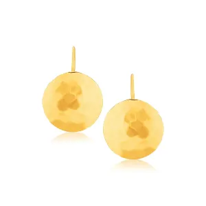 14k Yellow Gold Hammered Texture Disc Drop Earrings Medium