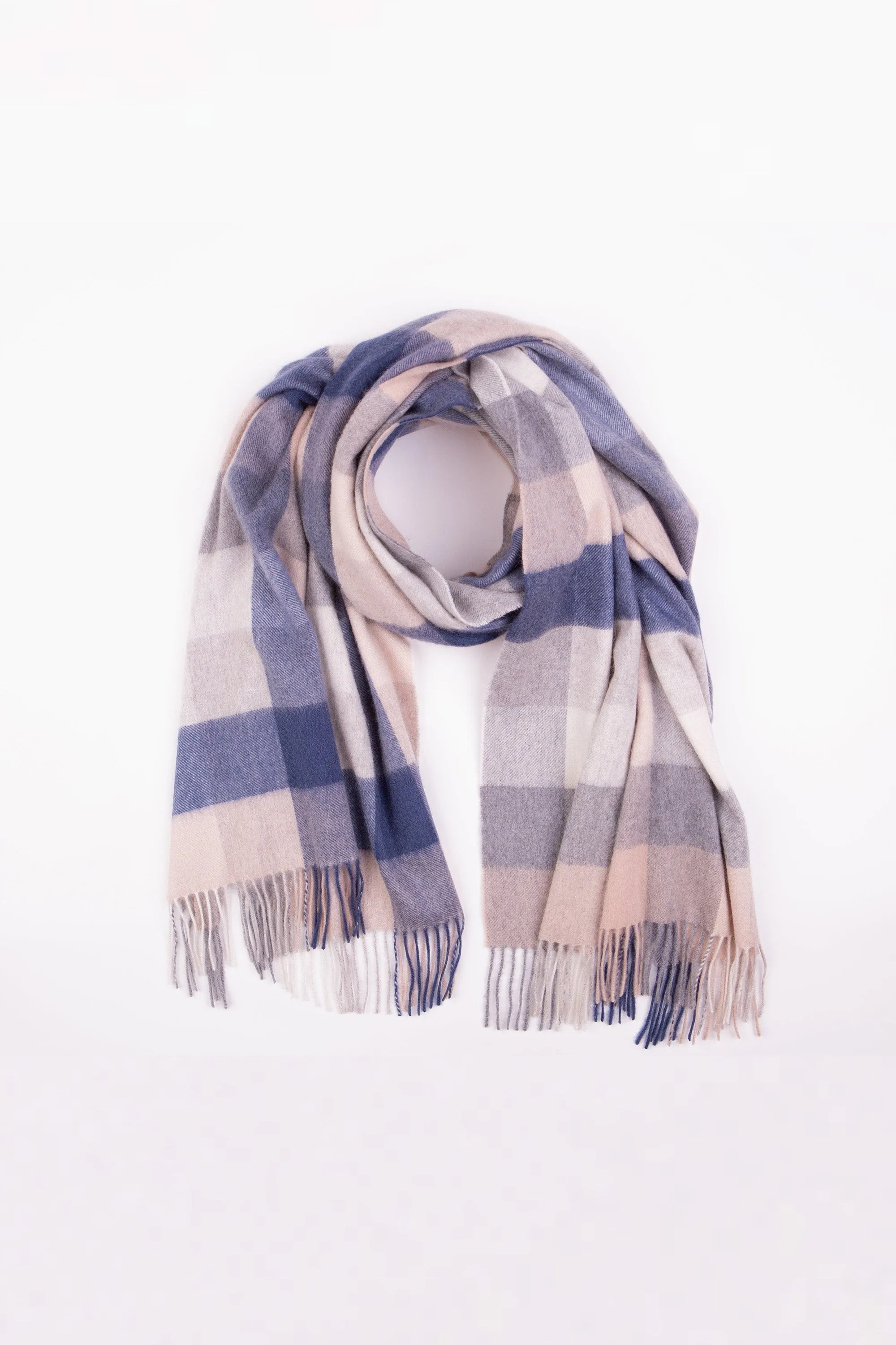 5 Square Check Cashmere Stole - Swiss Coffee