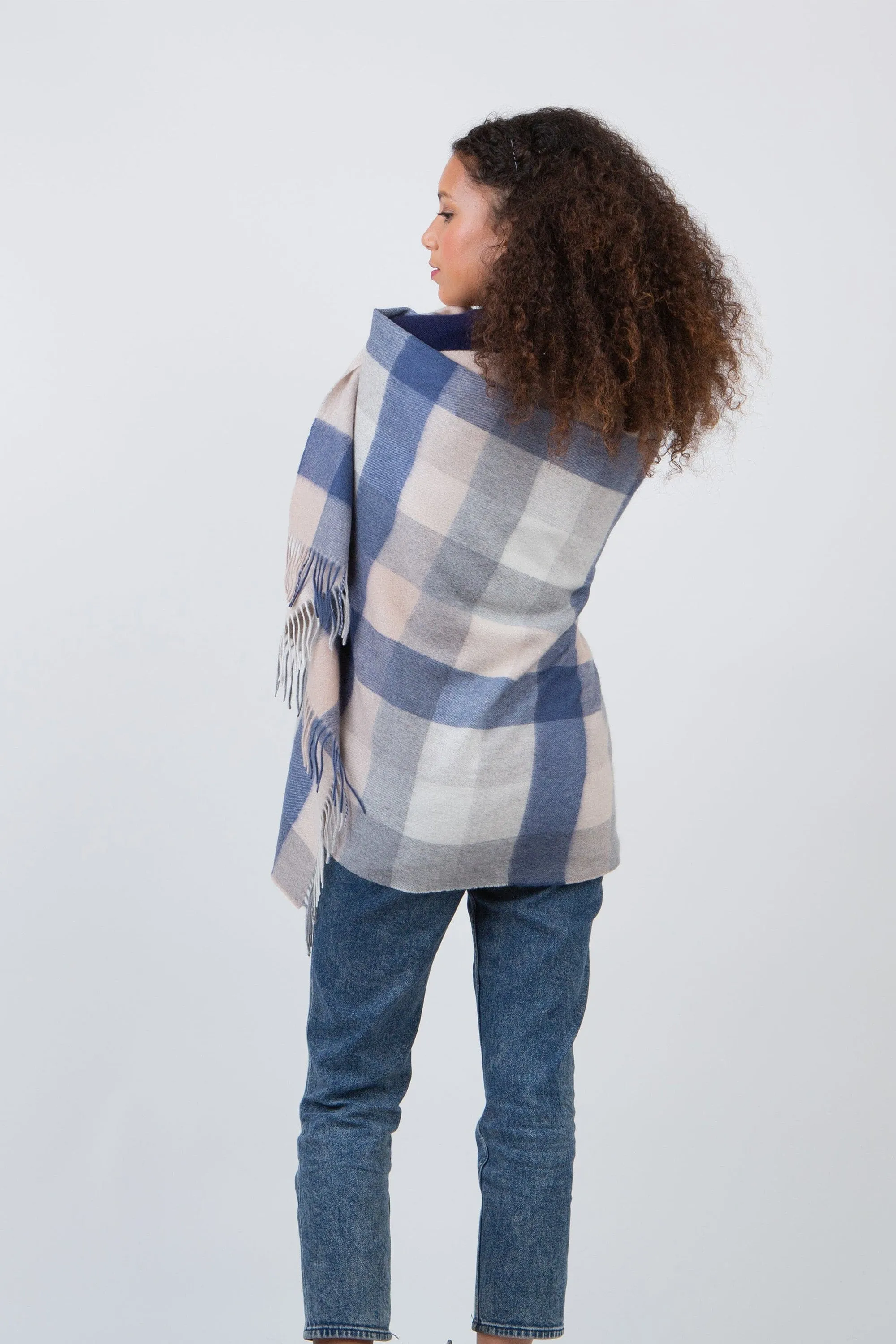 5 Square Check Cashmere Stole - Swiss Coffee