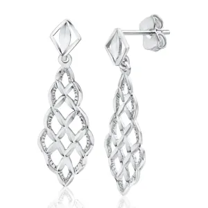 9ct White Gold Filigree Cutouts Stud Drop Earrings