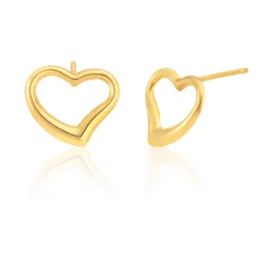 9ct Yellow Gold Open Heart Stud Earrings