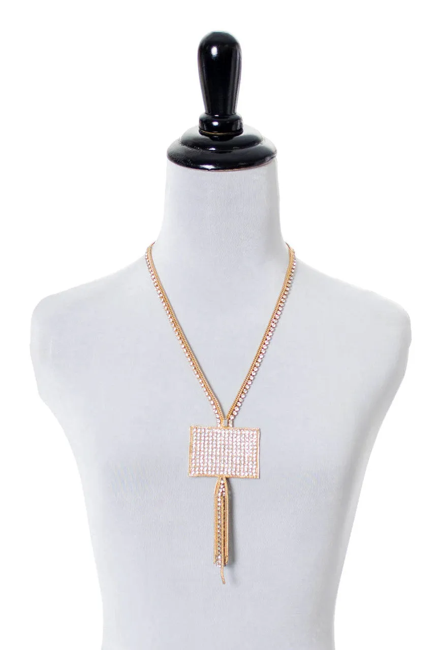 A Beautiful Hobe Vintage Rhinestone Gold Fringe Necklace