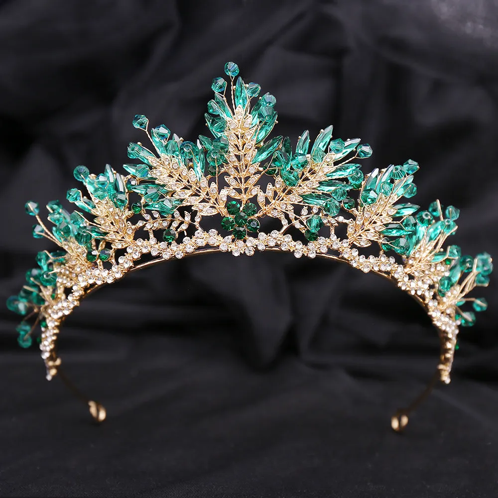 American bridal jewelry, exquisite handmade crystal crown, luxury wedding accessories, alloy leaf rhinestone bridal crown