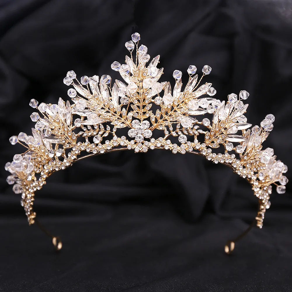 American bridal jewelry, exquisite handmade crystal crown, luxury wedding accessories, alloy leaf rhinestone bridal crown