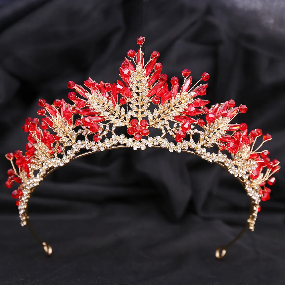 American bridal jewelry, exquisite handmade crystal crown, luxury wedding accessories, alloy leaf rhinestone bridal crown