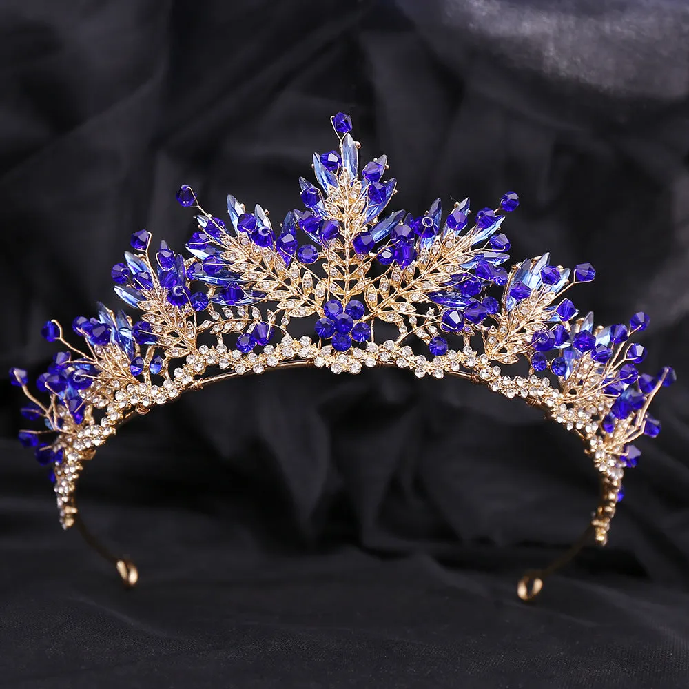 American bridal jewelry, exquisite handmade crystal crown, luxury wedding accessories, alloy leaf rhinestone bridal crown