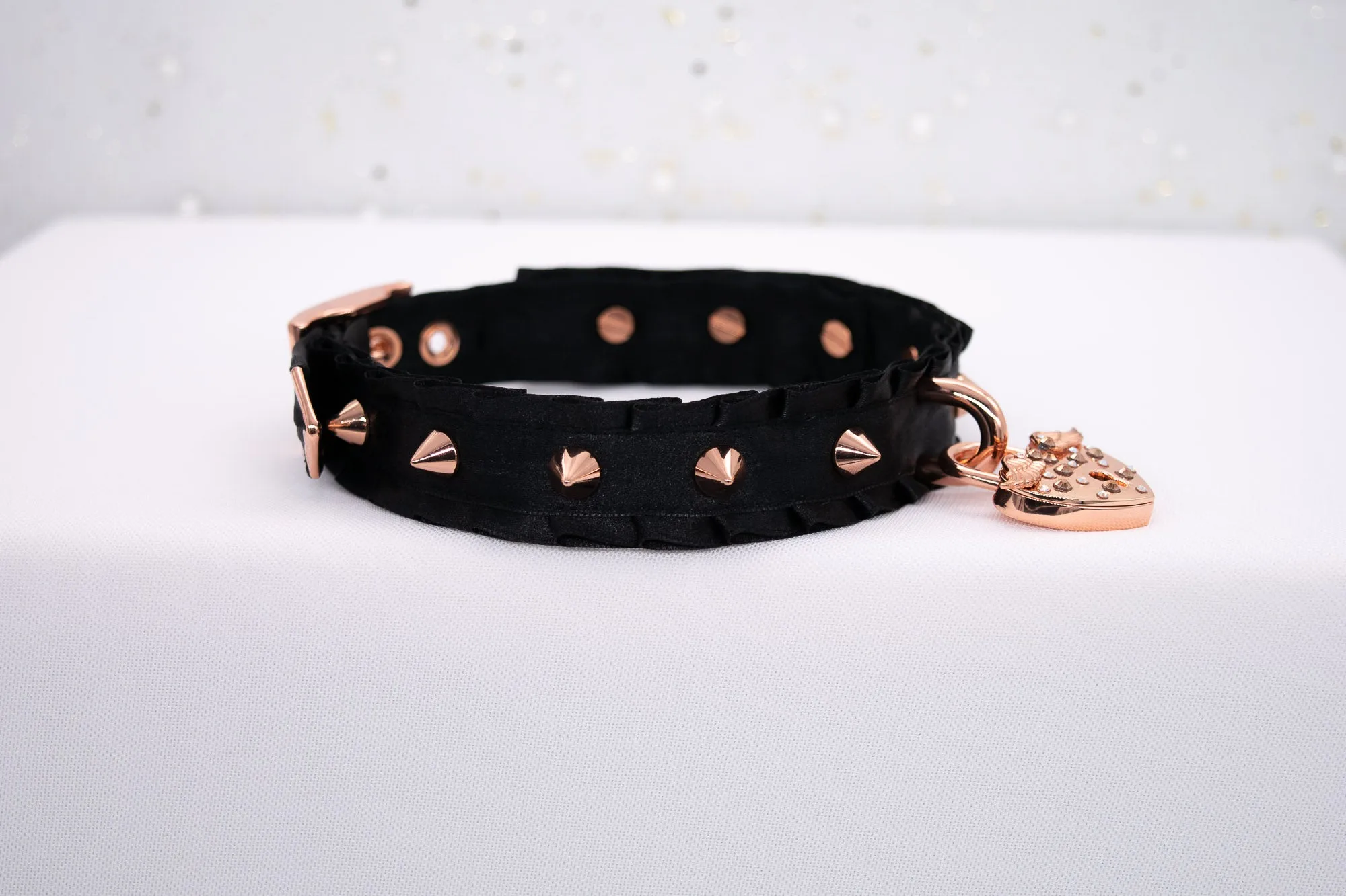 'Angel's Heart' - Black Spiked BDSM Collar in Rose Gold