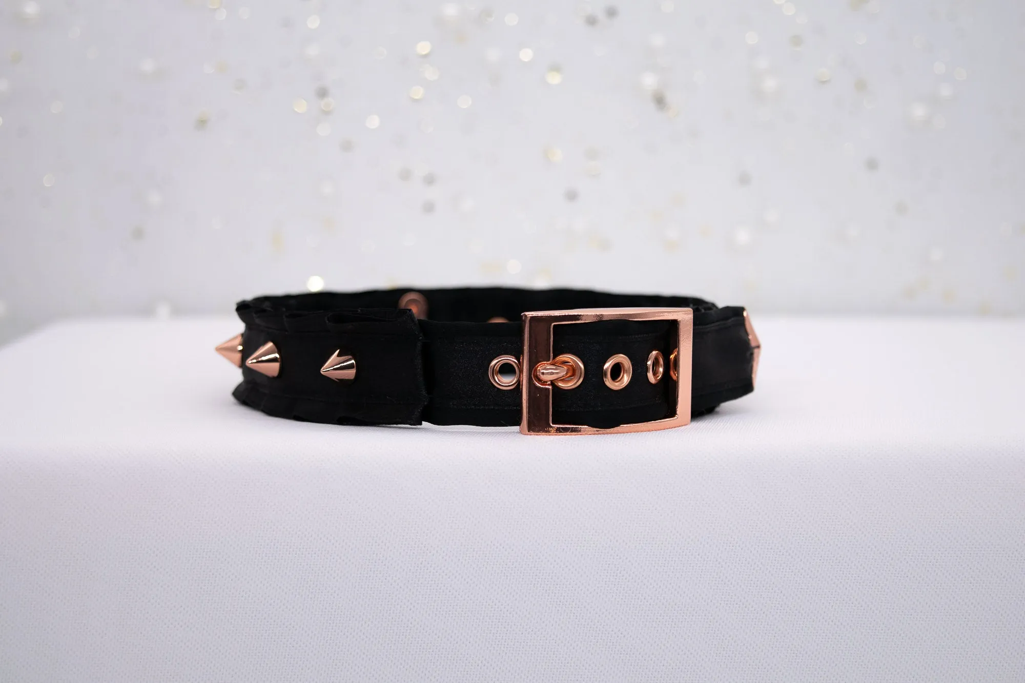 'Angel's Heart' - Black Spiked BDSM Collar in Rose Gold