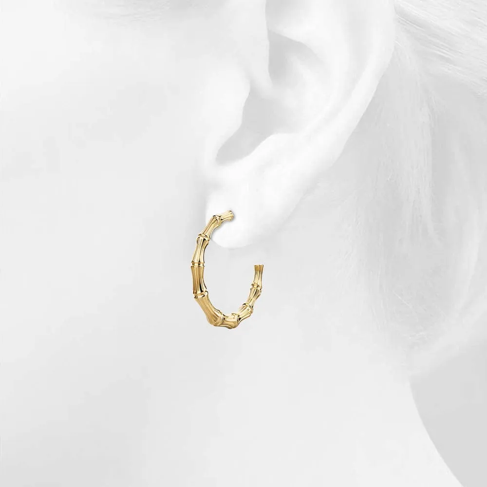 Bamboo Connector Hoop Gold Layered Earrings