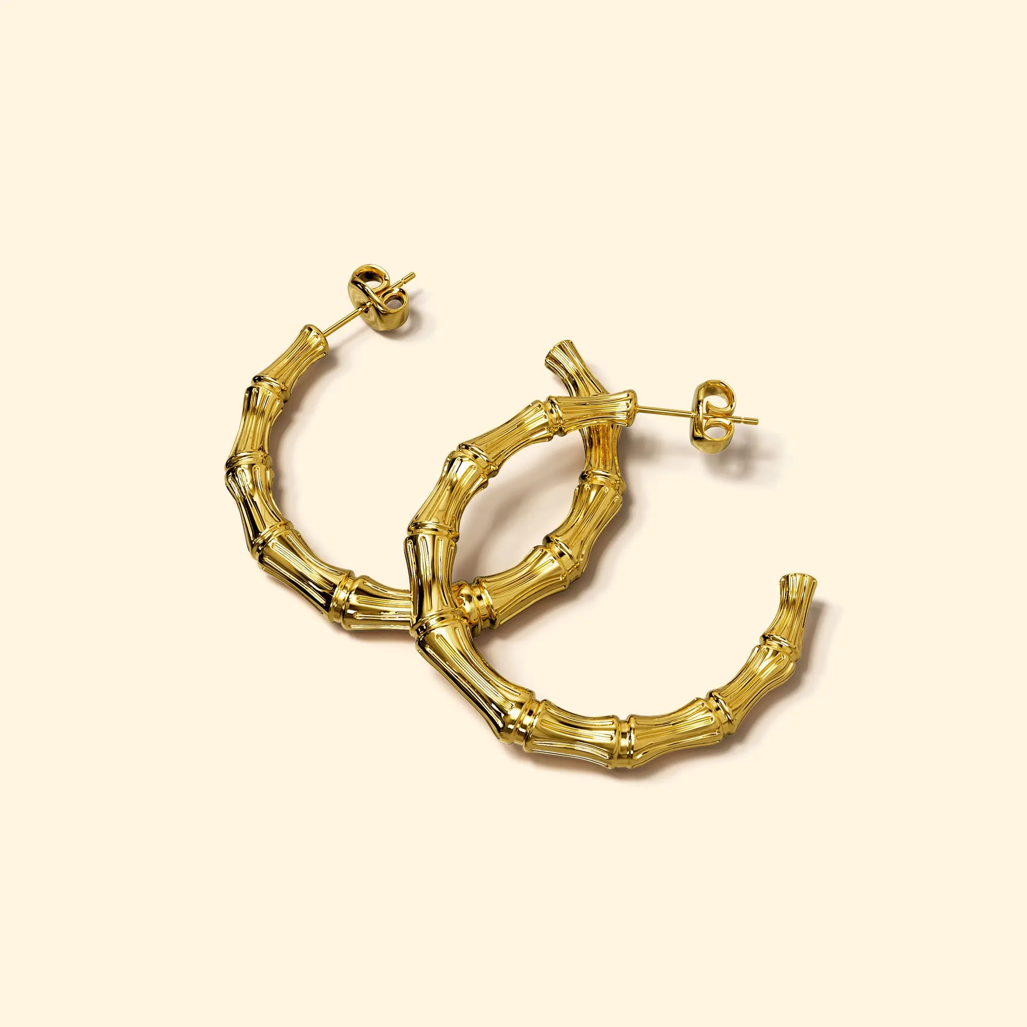 Bamboo Connector Hoop Gold Layered Earrings