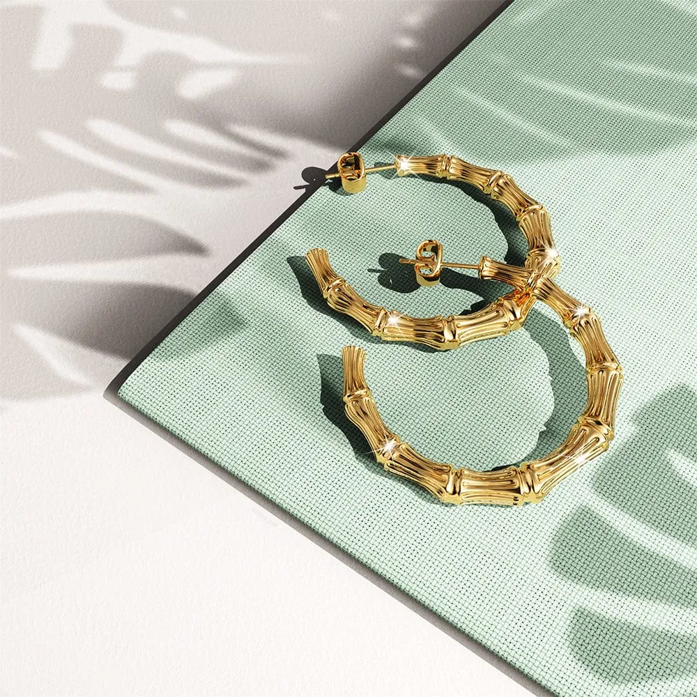 Bamboo Connector Hoop Gold Layered Earrings