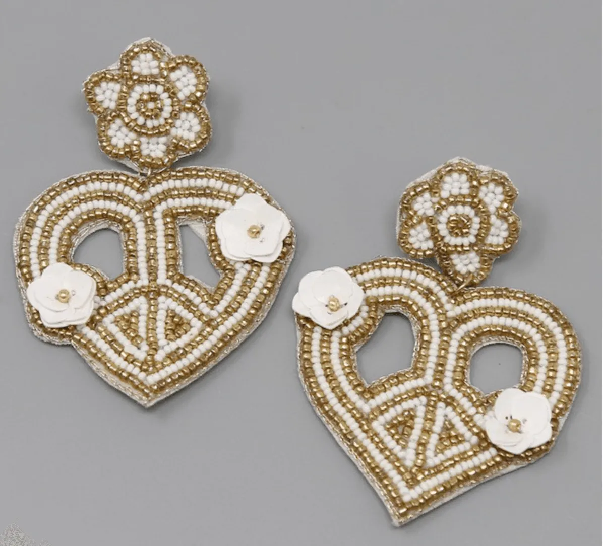 Beaded Peace Sign Heart Post Earrings 134860