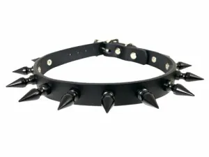 Black Leather Collar w/ Black Spikes