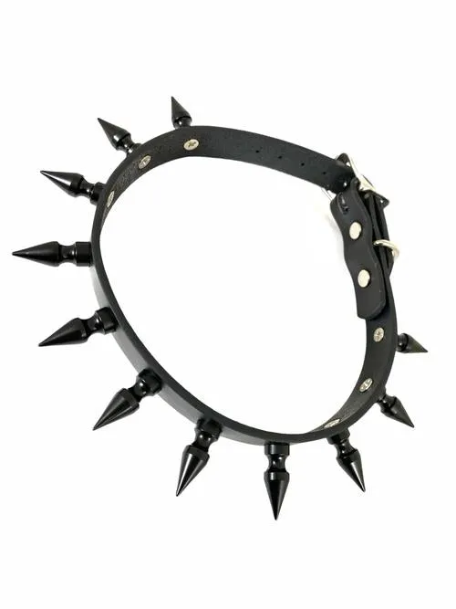 Black Leather Collar w/ Black Spikes