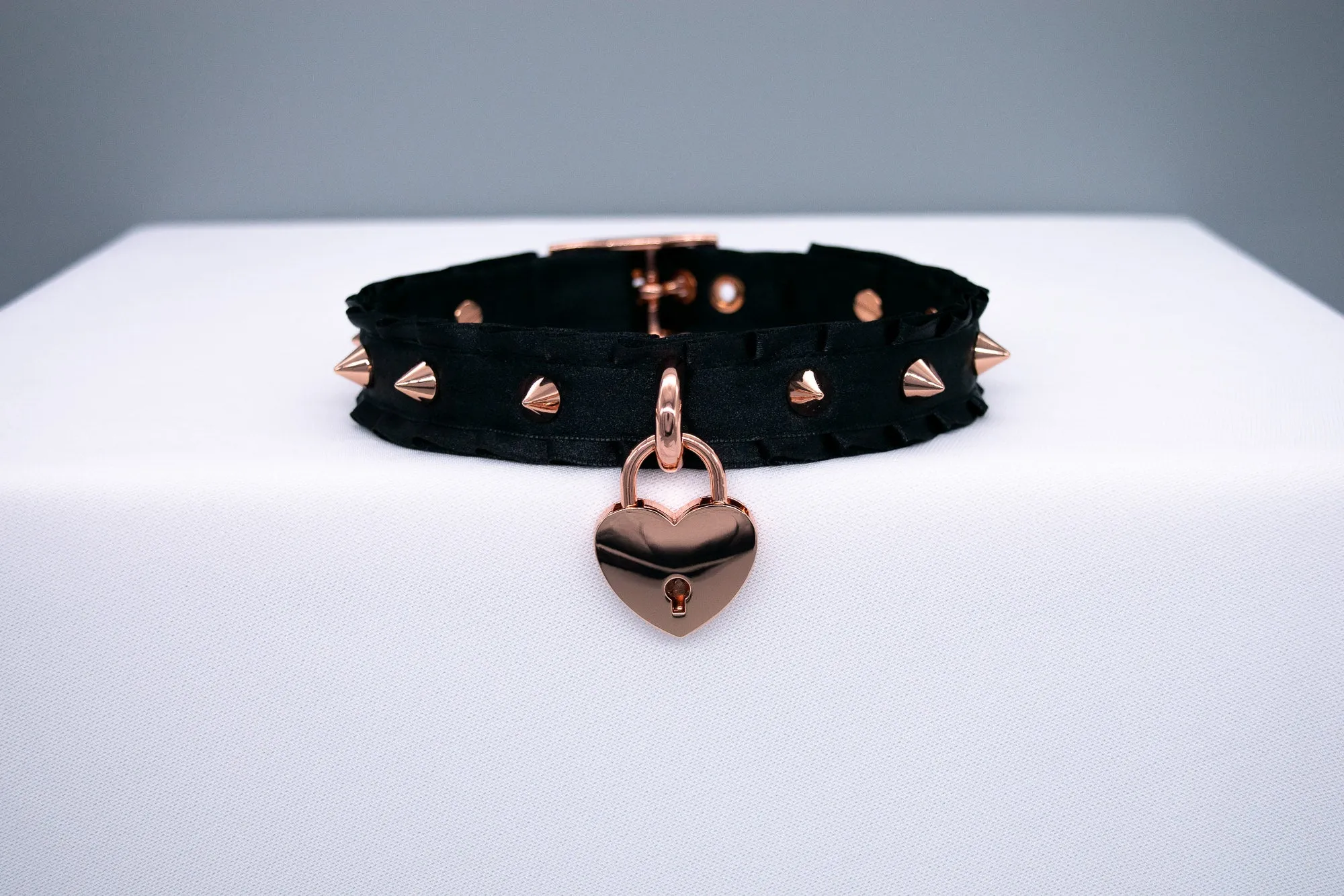 Black Spiked Heart BDSM Collar in Rose Gold