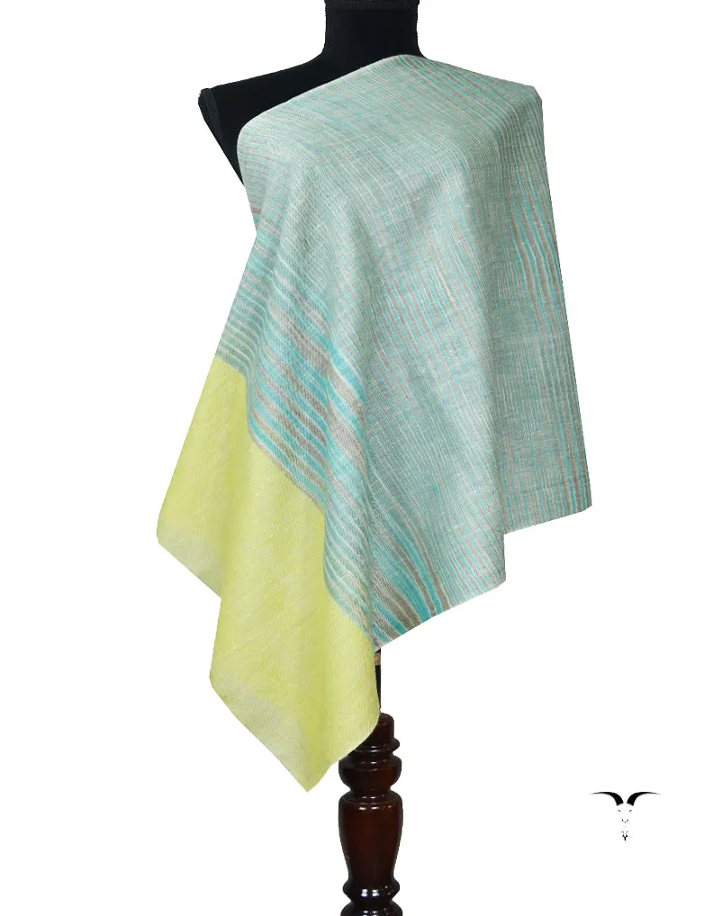 blue and lemon striped pashmina stole 7969