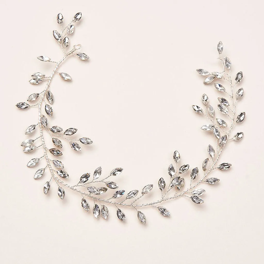 Boho Style Rhinestone Leaf Embellished Halo Headband - Silver