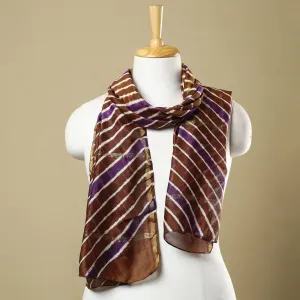 Brown - Leheriya Tie-Dye Chanderi Silk Handloom Stole with Zari Border 44