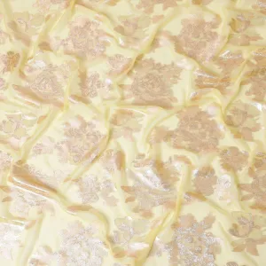 Butter Gold Floral Premium pure silk Chiffon Fabric with golden metallic lurex, 110cm Wide – Exquisite South Korean Textile-D17679