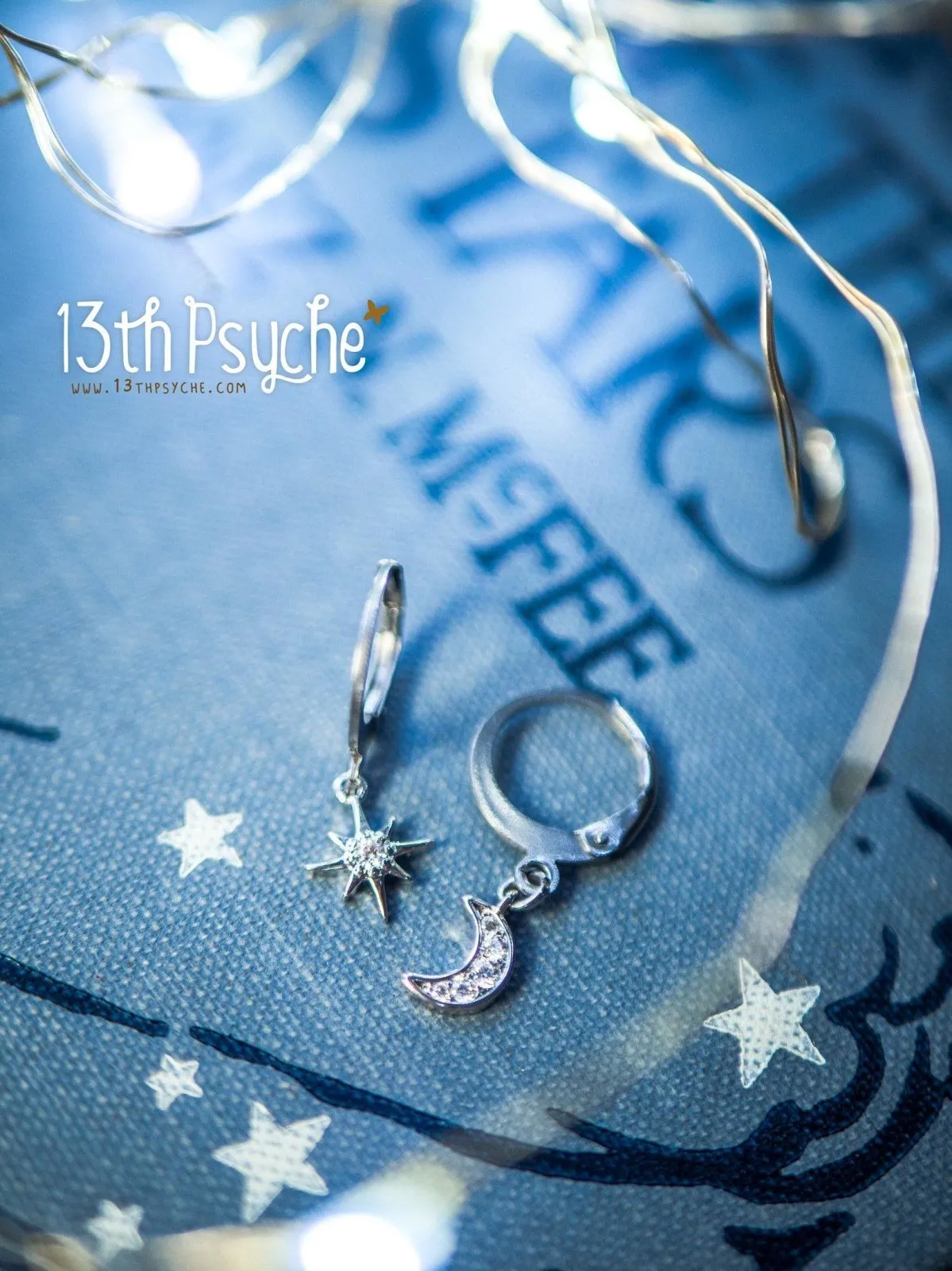 Cubic Zirconia moon and star silver huggie hoop earrings