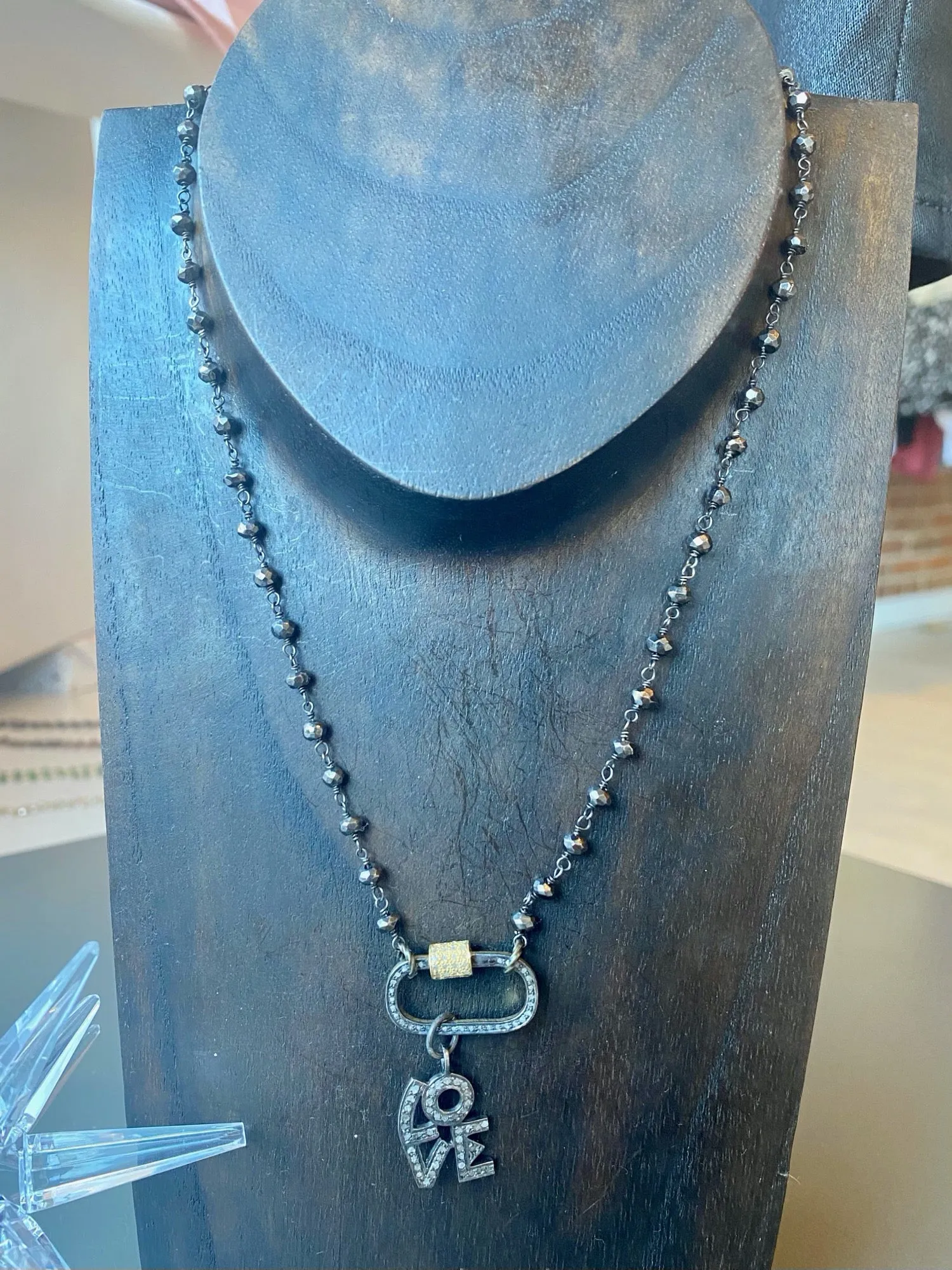 Dark Pyrite Rosary with LOVE Charm