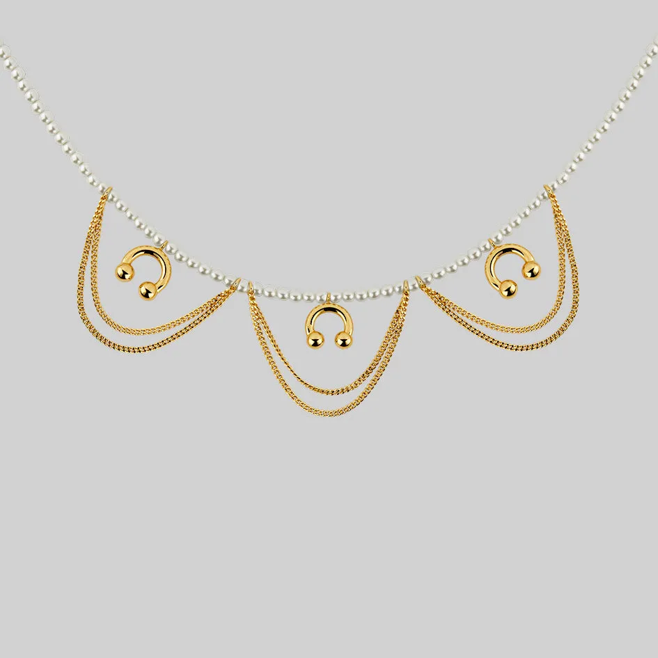 DECADENCE. Pearl & Chunky Barbell Collar - Gold