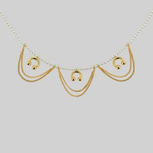 DECADENCE. Pearl & Chunky Barbell Collar - Gold