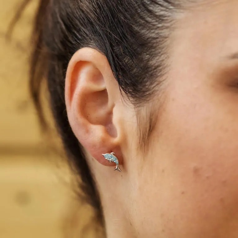 Dolphin Stud Earrings With Aqua Swarovski® Crystals