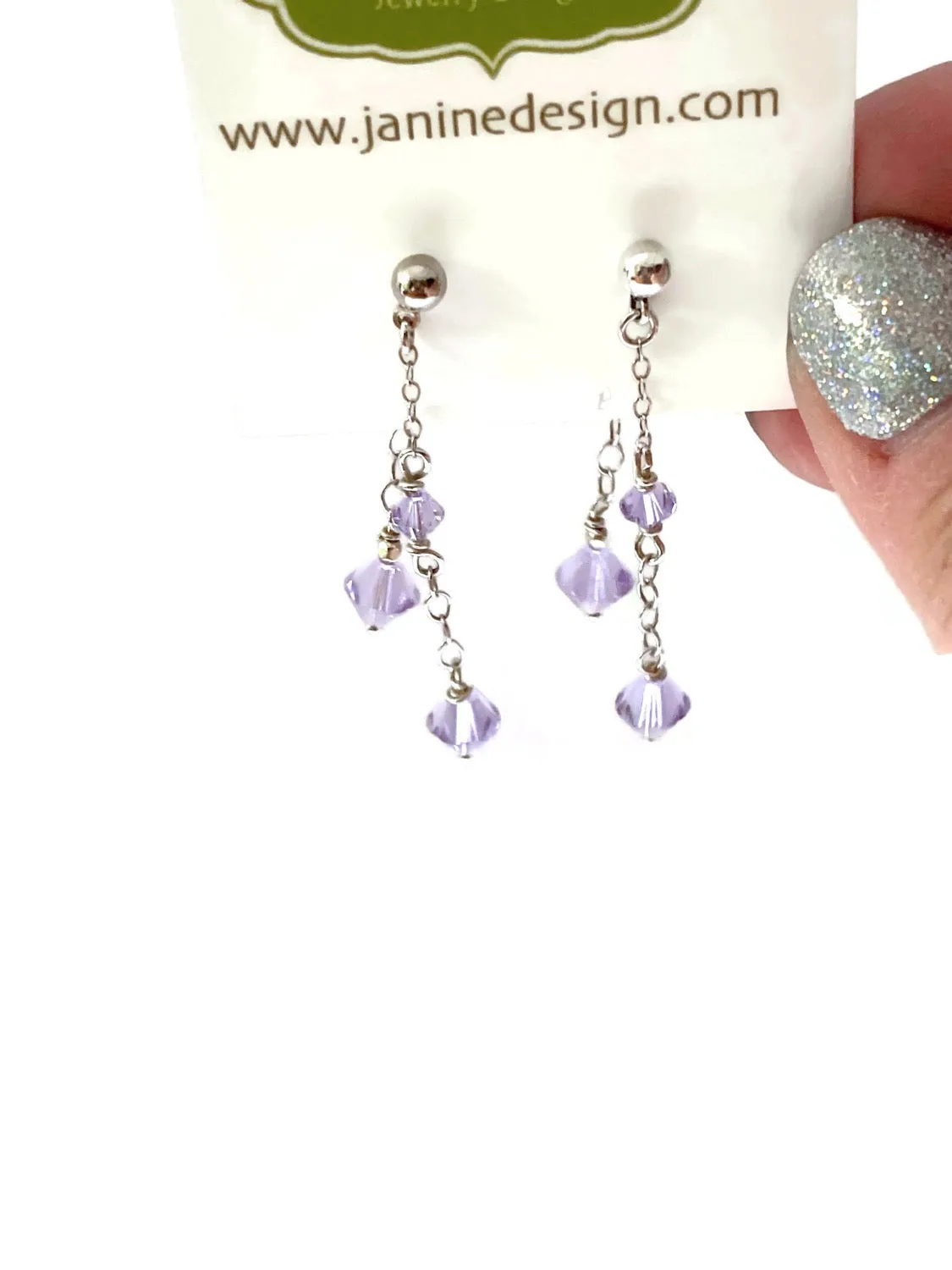 Double Sided Post Earrings/ Purple Crystal Earrings/Crystal Dangle Earrings