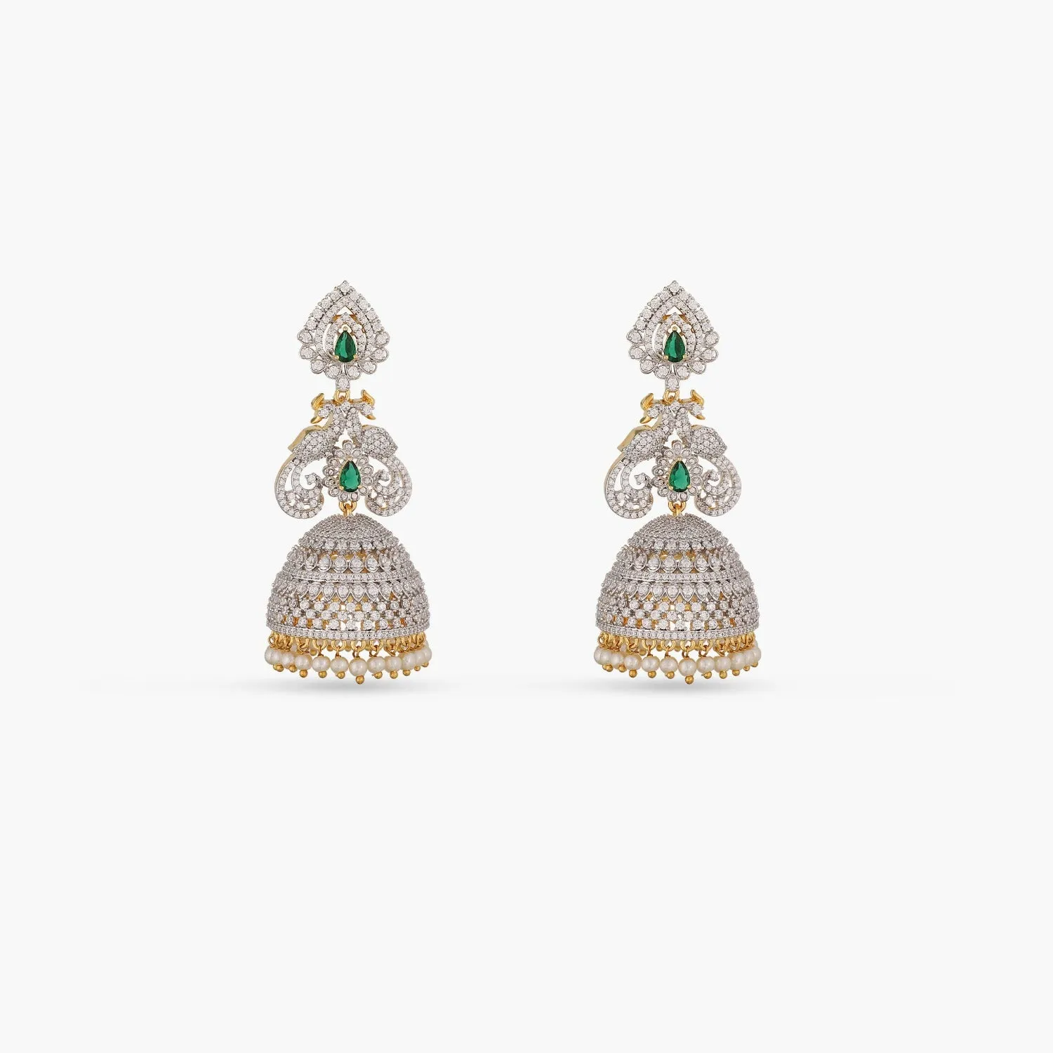 Elegant Peacock CZ Jhumka Earrings