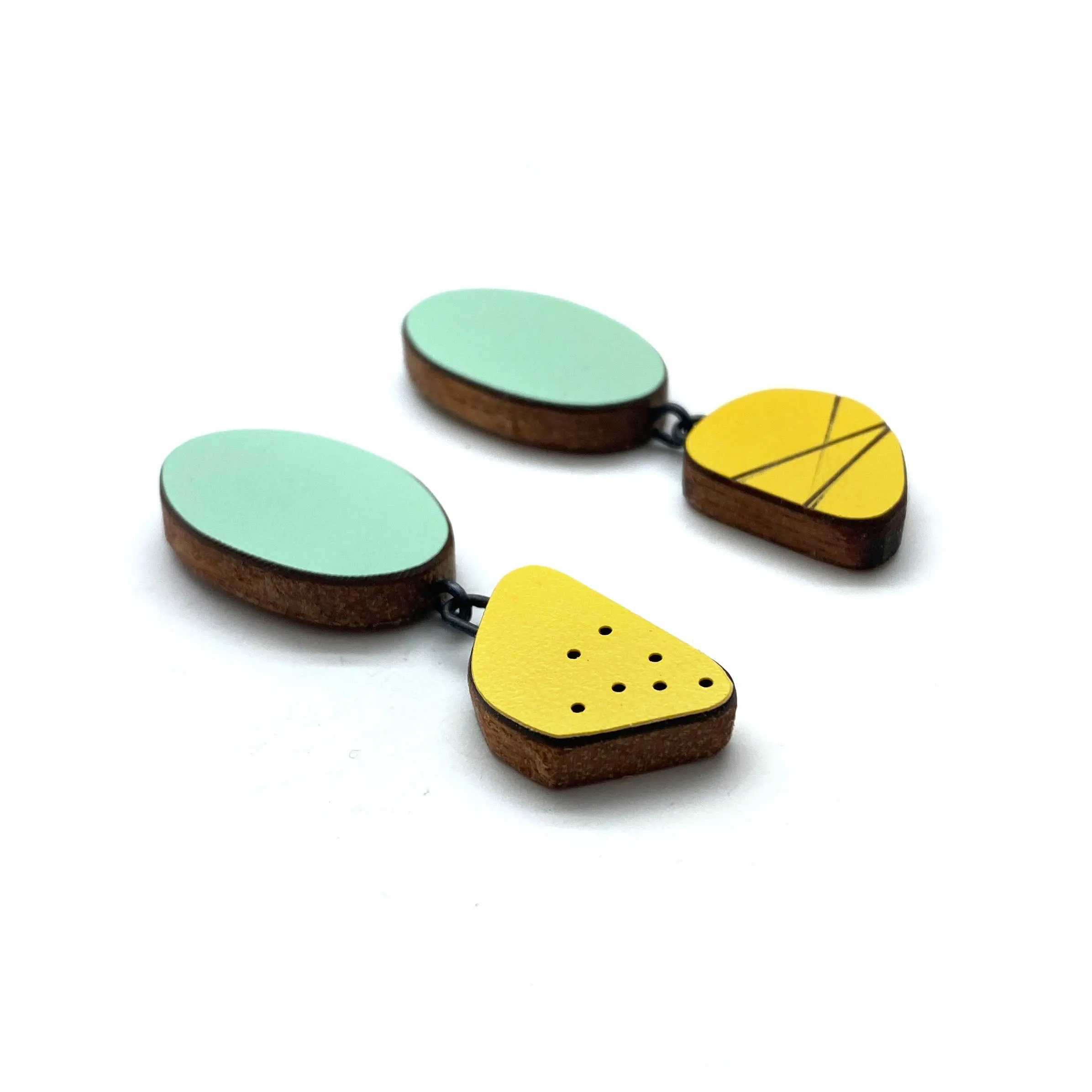 Geometric Teal and Yellow Earrings