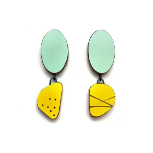 Geometric Teal and Yellow Earrings