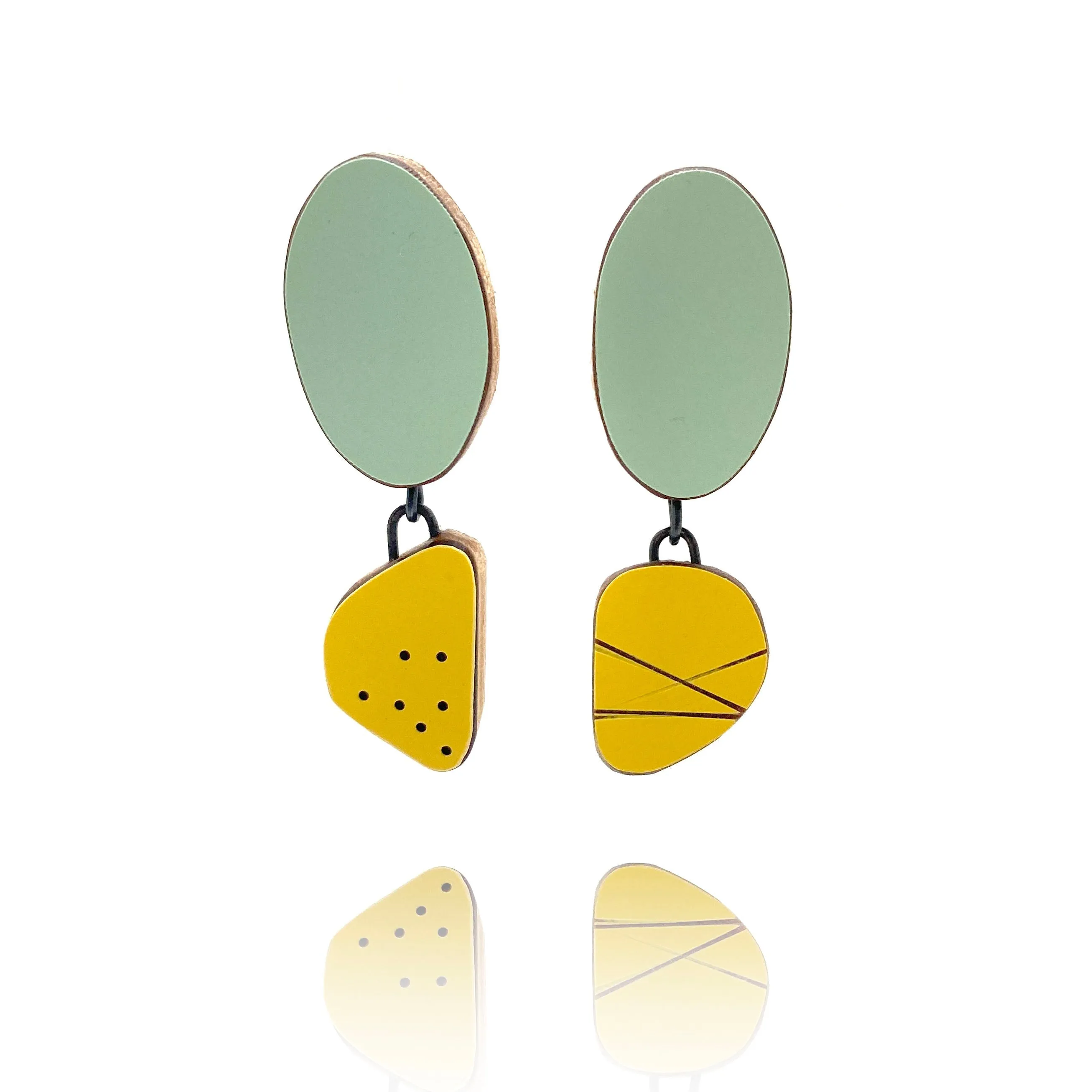 Geometric Teal and Yellow Earrings