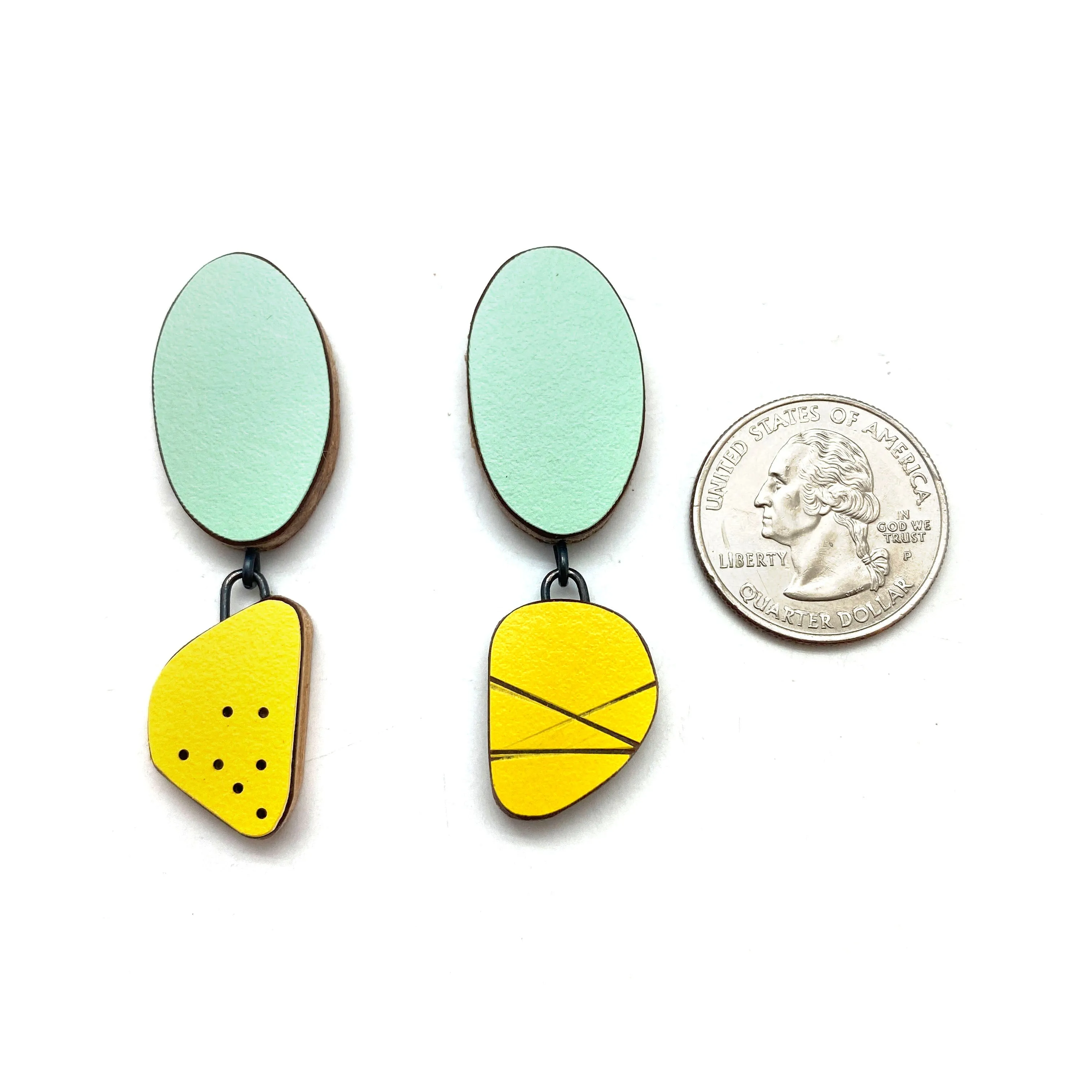 Geometric Teal and Yellow Earrings