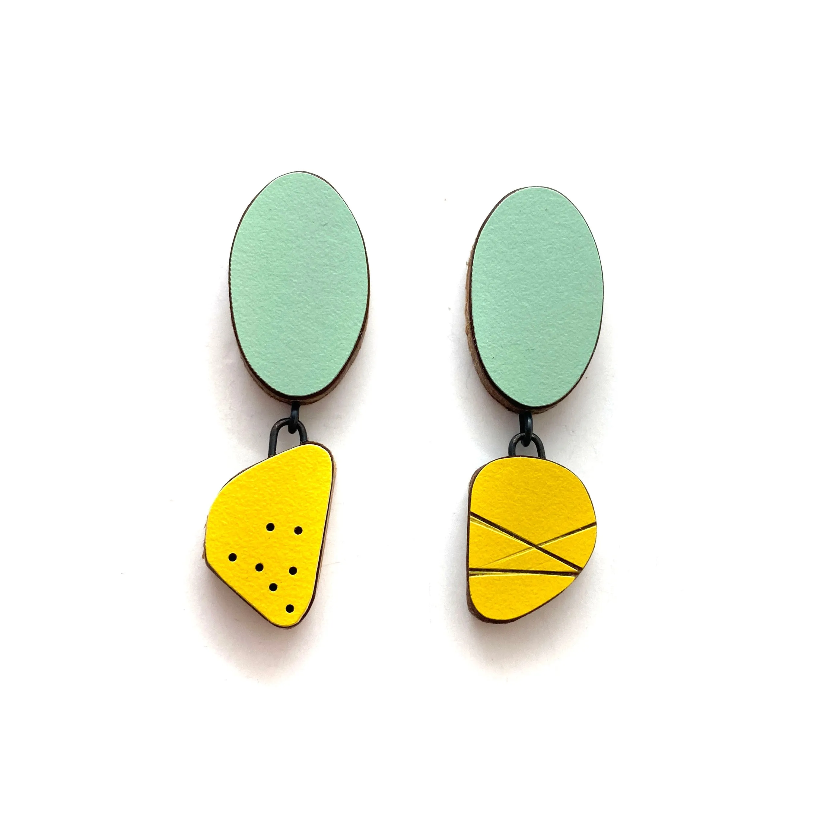 Geometric Teal and Yellow Earrings