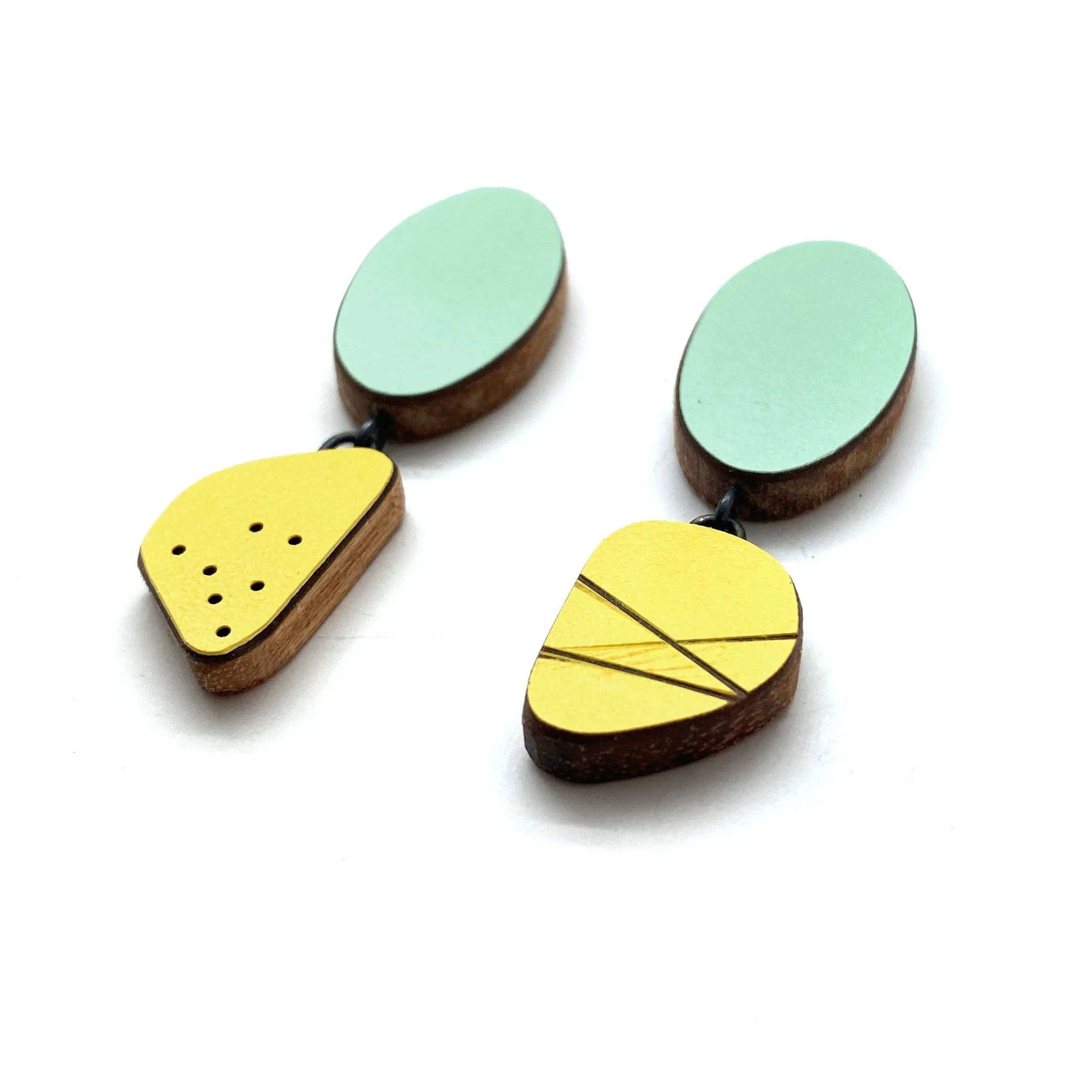 Geometric Teal and Yellow Earrings