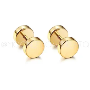 Gold Flat Barbell Earrings 8mm