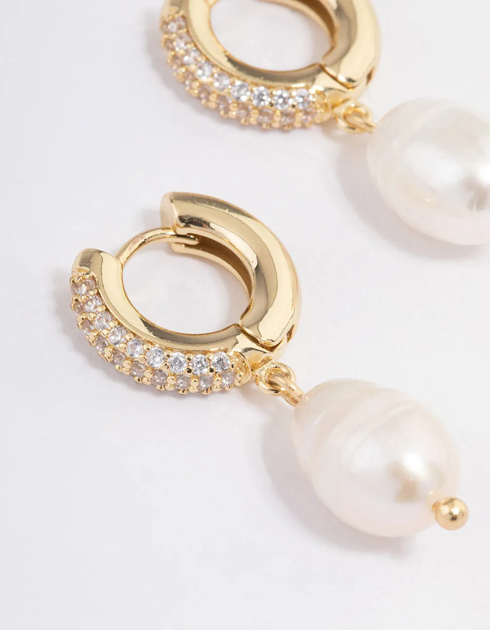 Gold Plated Freshwater Pearl Thick Huggie Earrings