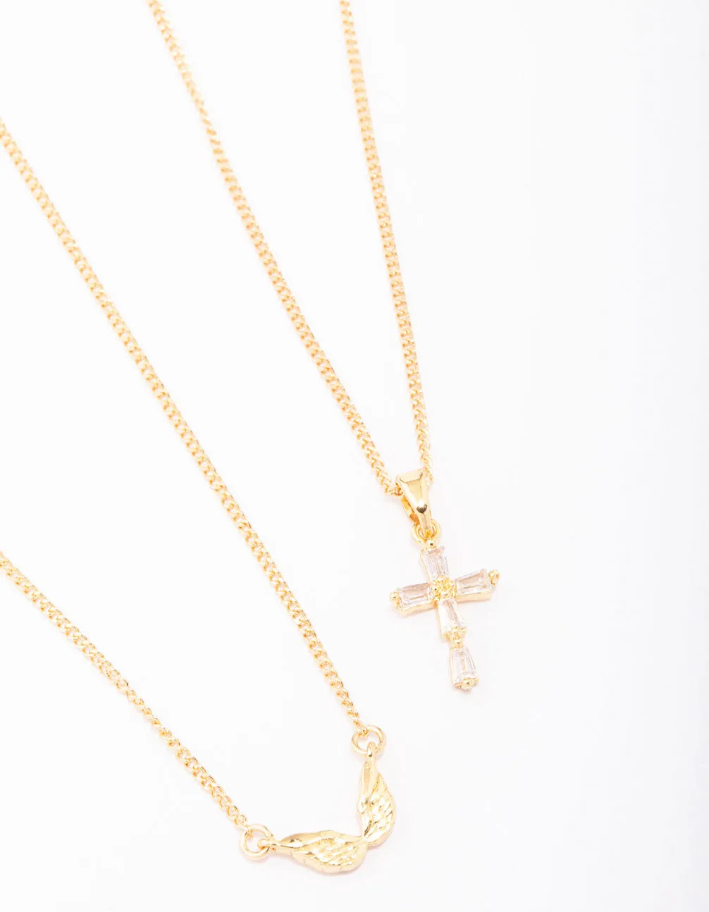 Gold Plated Wings & Diamante Cross Necklace 2-Pack