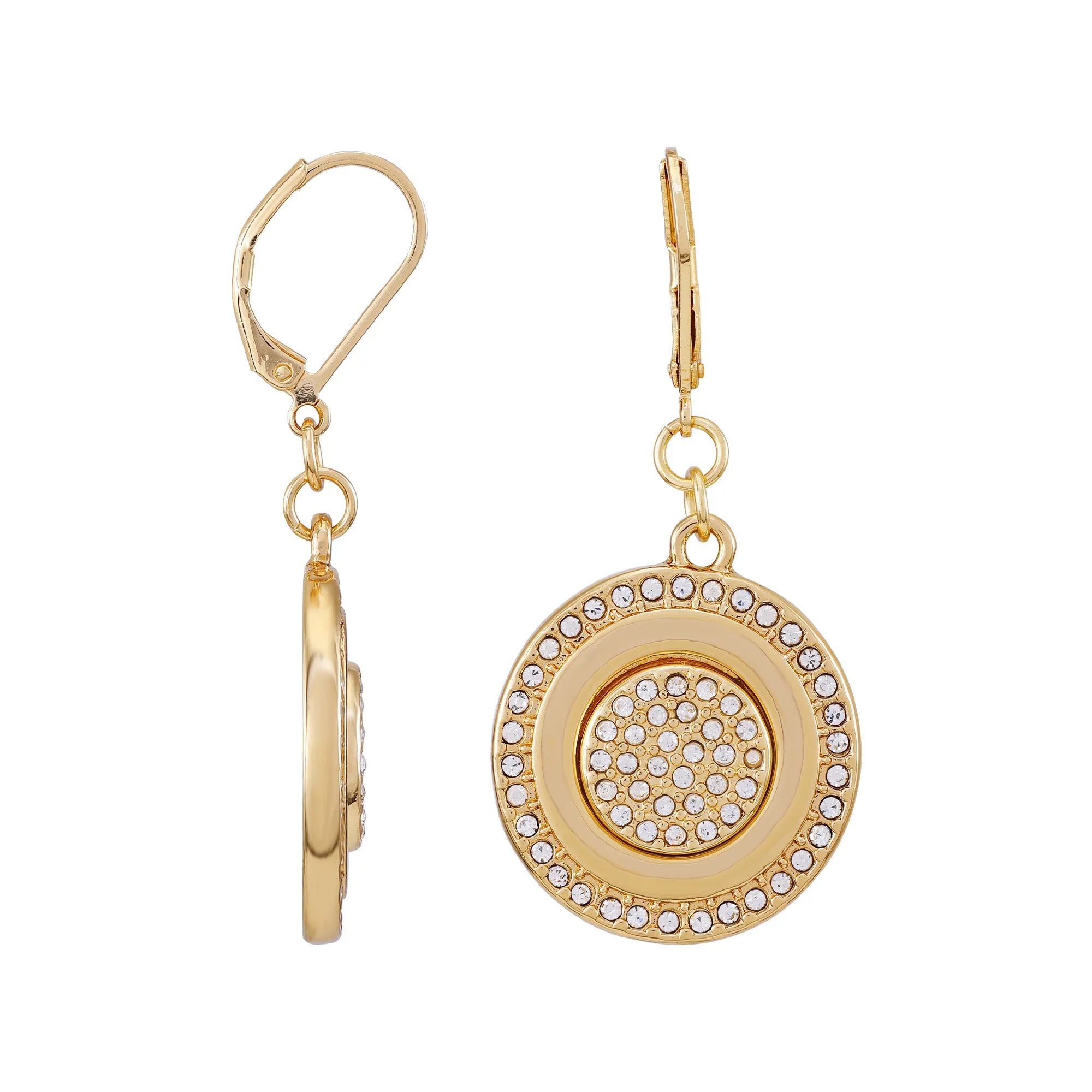 Goldtone Pave Stone Coin Drop Earrings