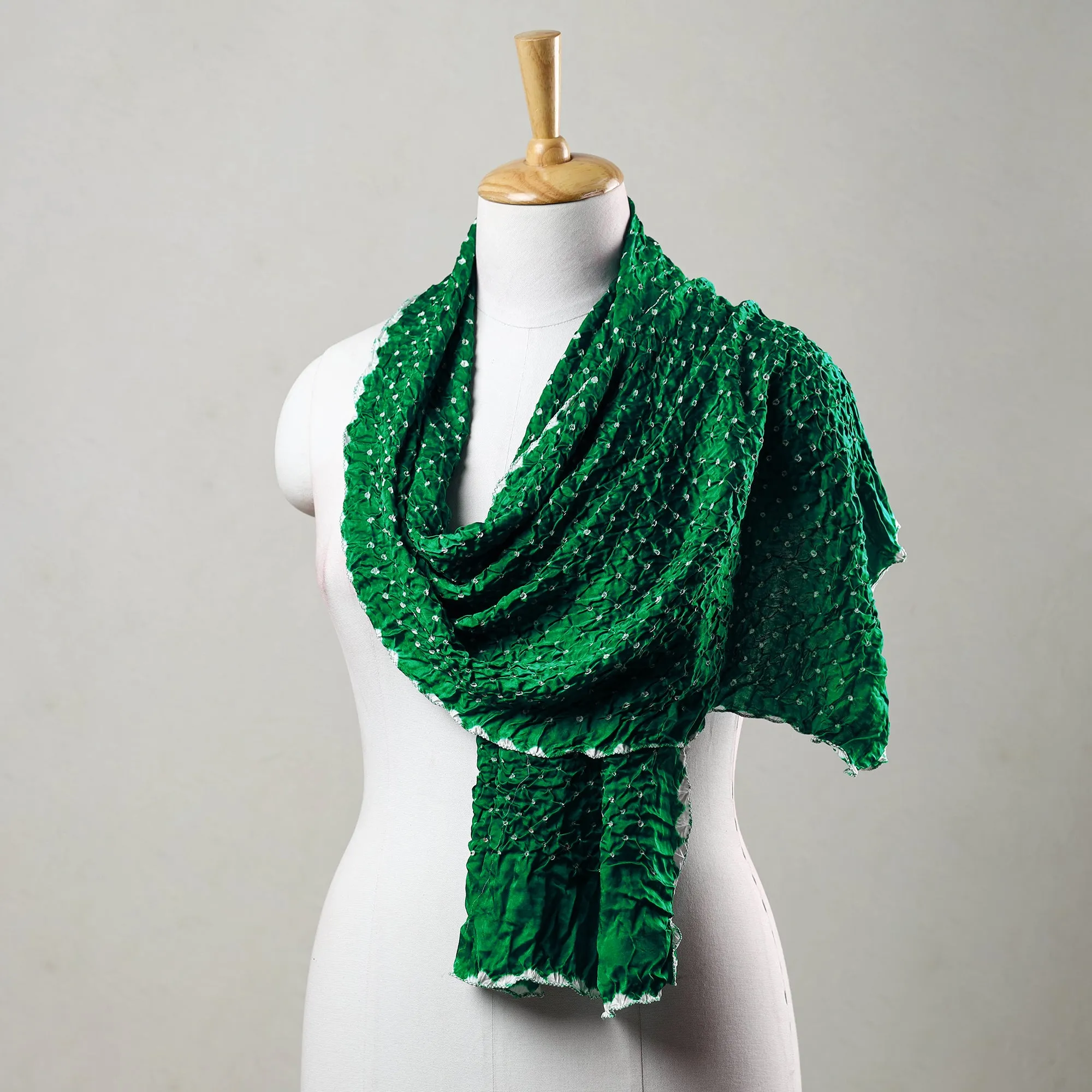 Green - Kutch Bandhani Tie-Dye Modal Silk Stole 30