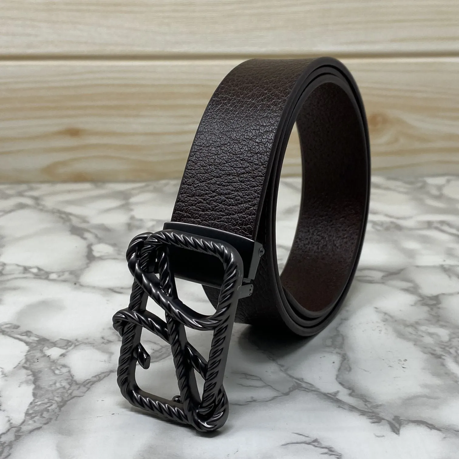 H-Pattern Leather Strap Belt For Men-JonasParamount