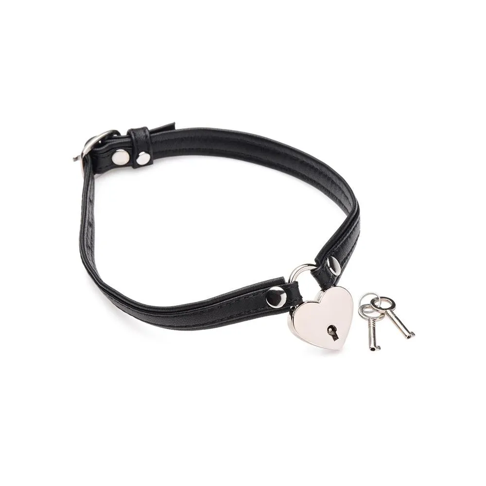 Heart Lock Leather Choker with Lock and Key