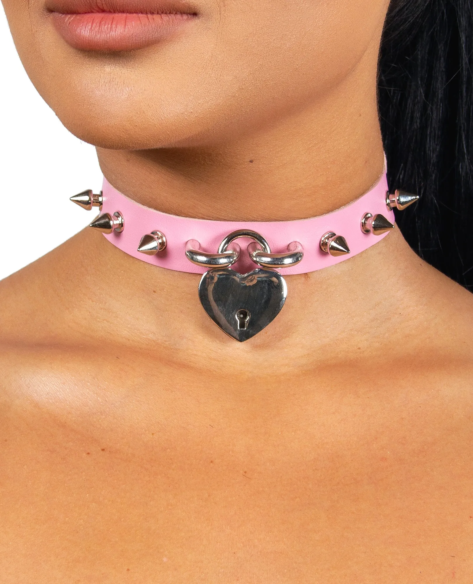 HEART SPIKED PADLOCK COLLAR