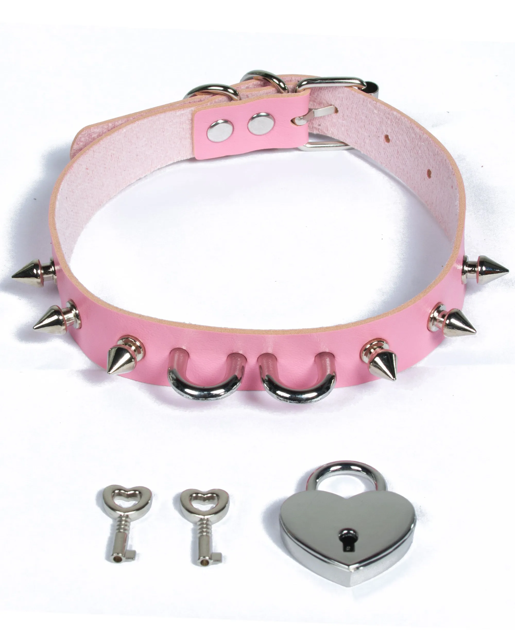 HEART SPIKED PADLOCK COLLAR