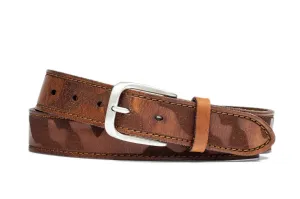 Italian Skived Camo Belt with Antiqued Nickel Buckle