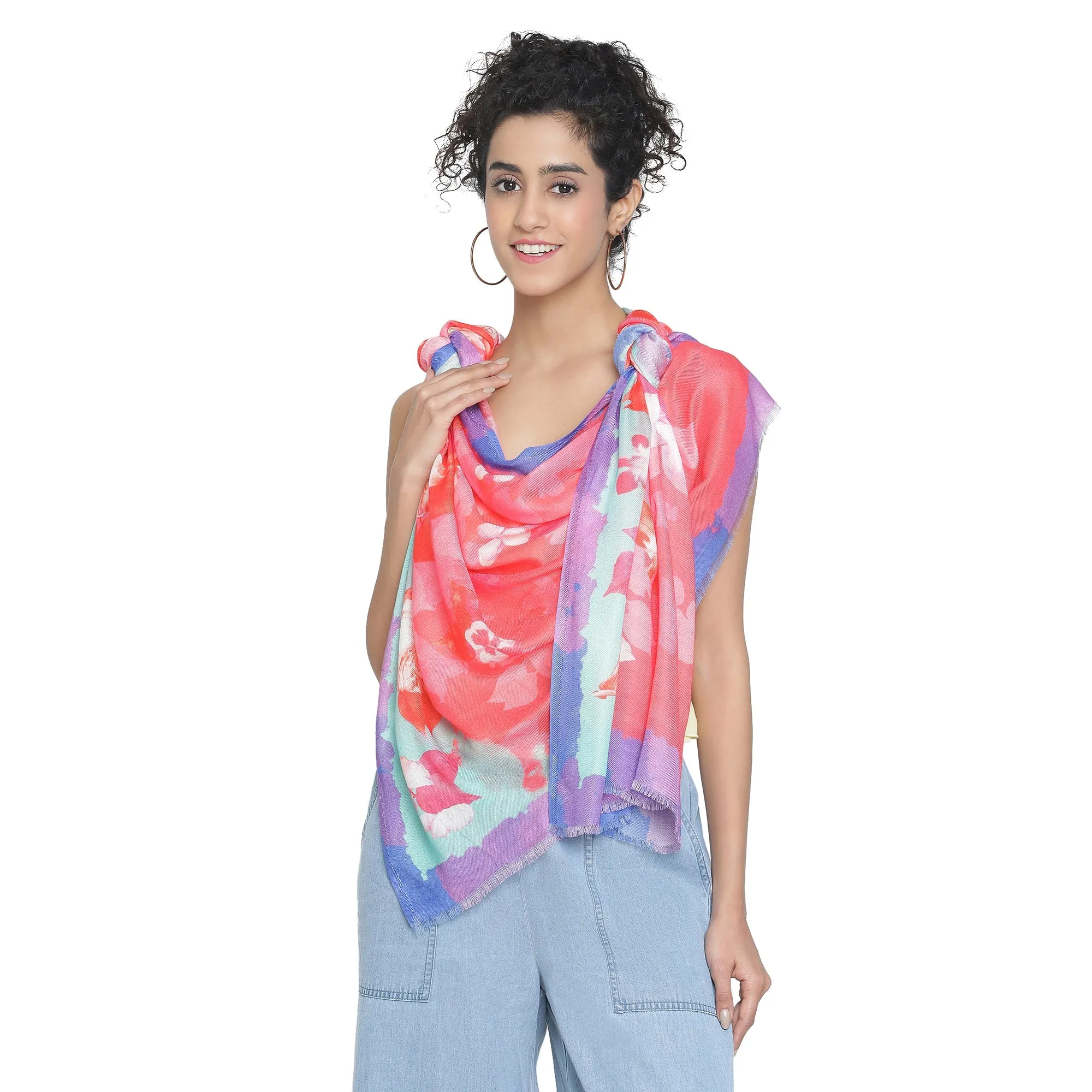 Jasn: Silk Modal Orchid Bloom Printed Stole