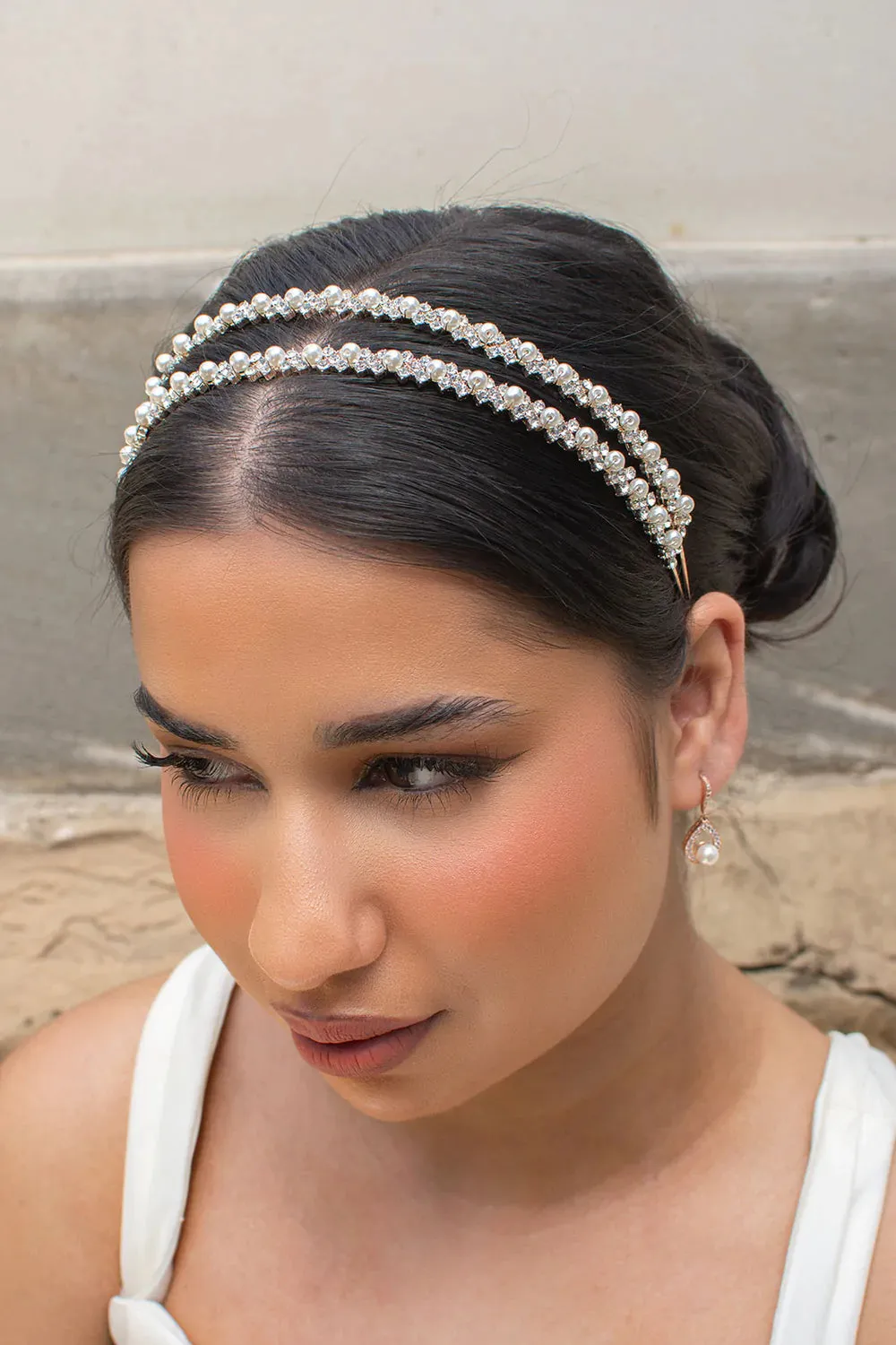 Lauren - Crystal & Pearl Bridal Double Headband