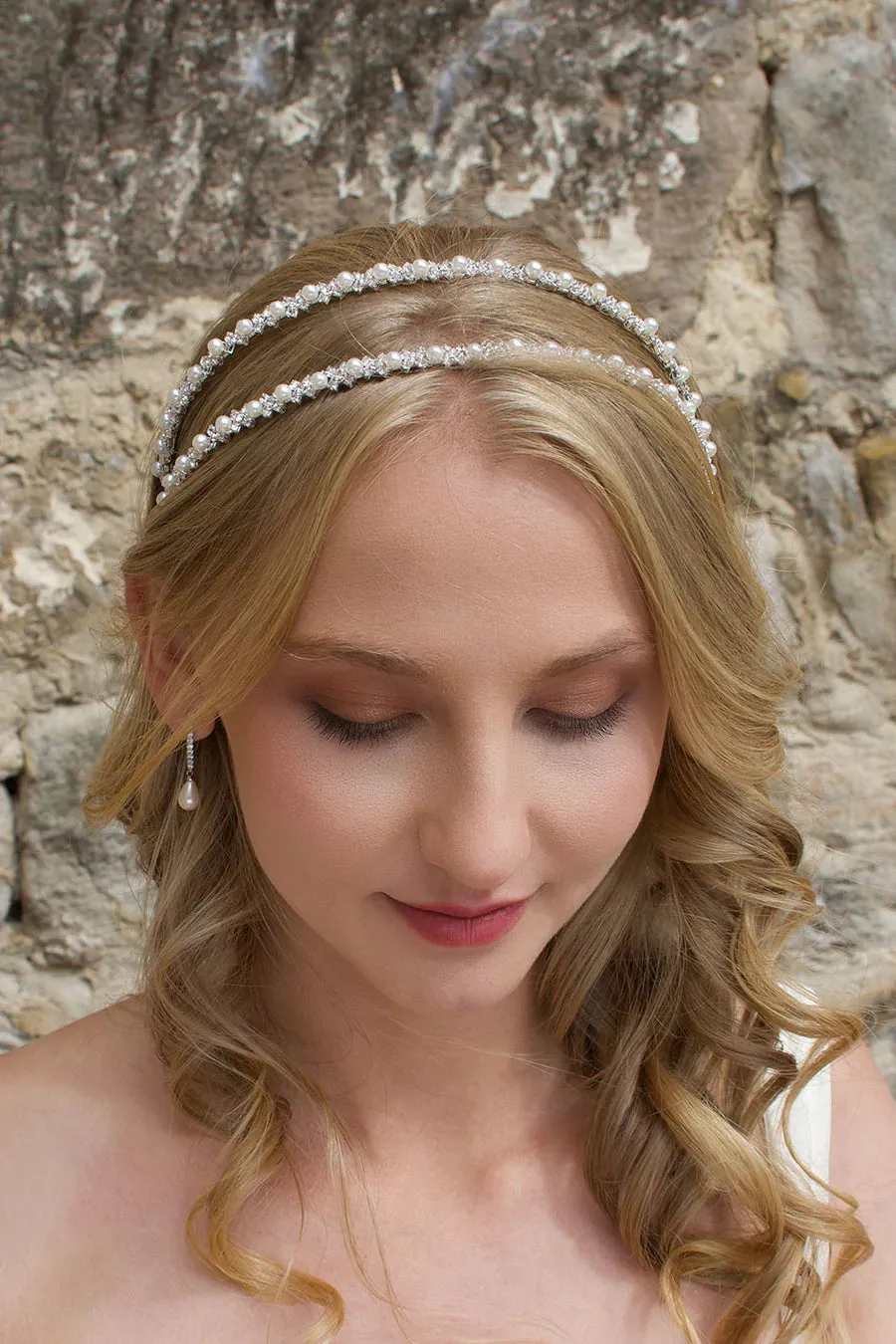 Lauren - Crystal & Pearl Bridal Double Headband