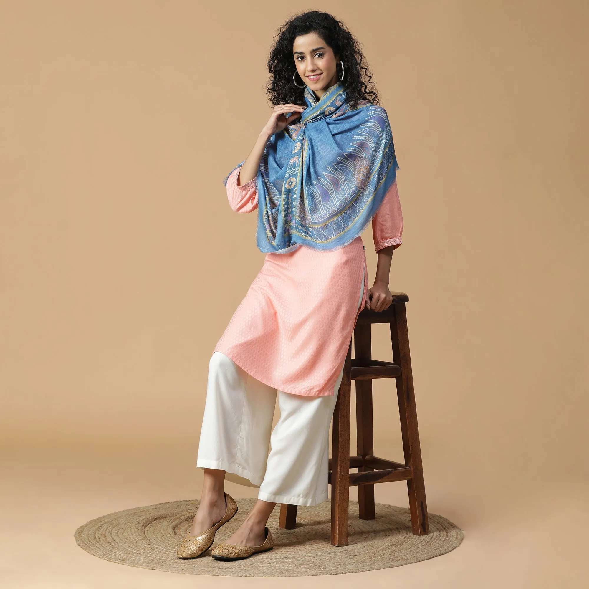 Mallika: Silk Modal Safari Bloom Printed Stole